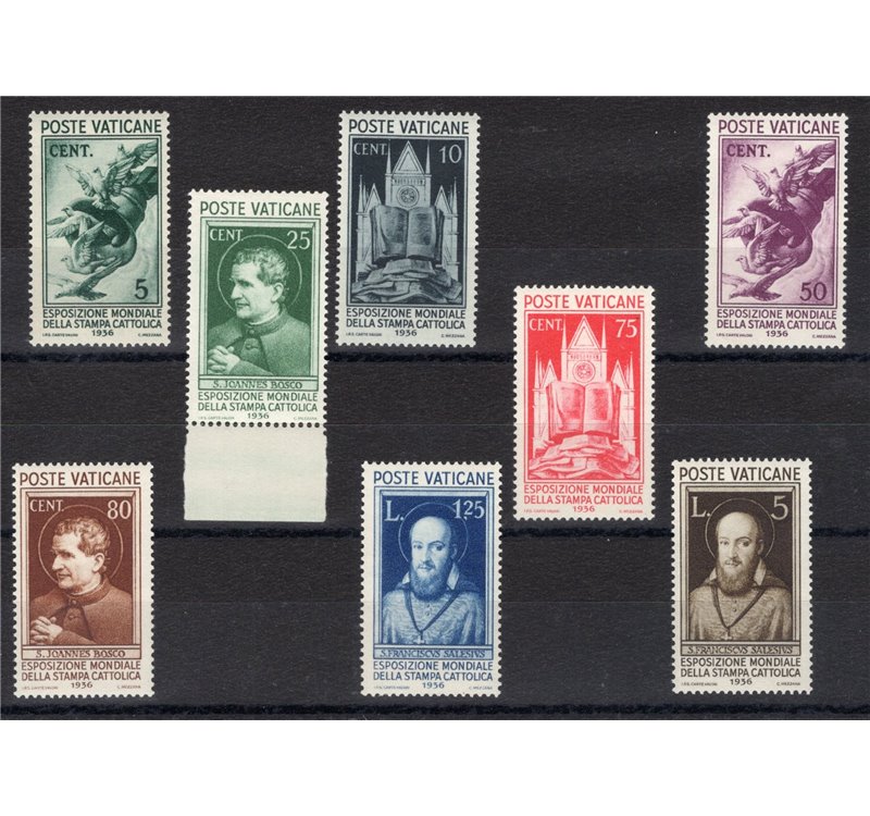 1936 - Stampa Cattolica, serie n° 47/54. Cert.: IC. Cat. € 480 (**)