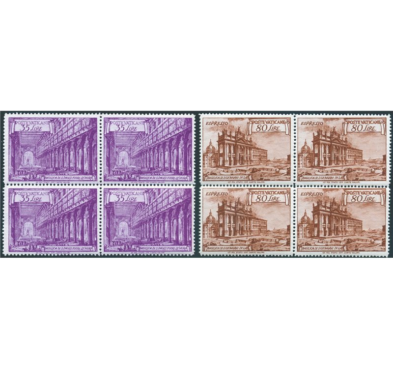1949 - Basiliche, serie n° 122/31 + Ex 11/12 in quartina. Cat. € 700+ (**)
