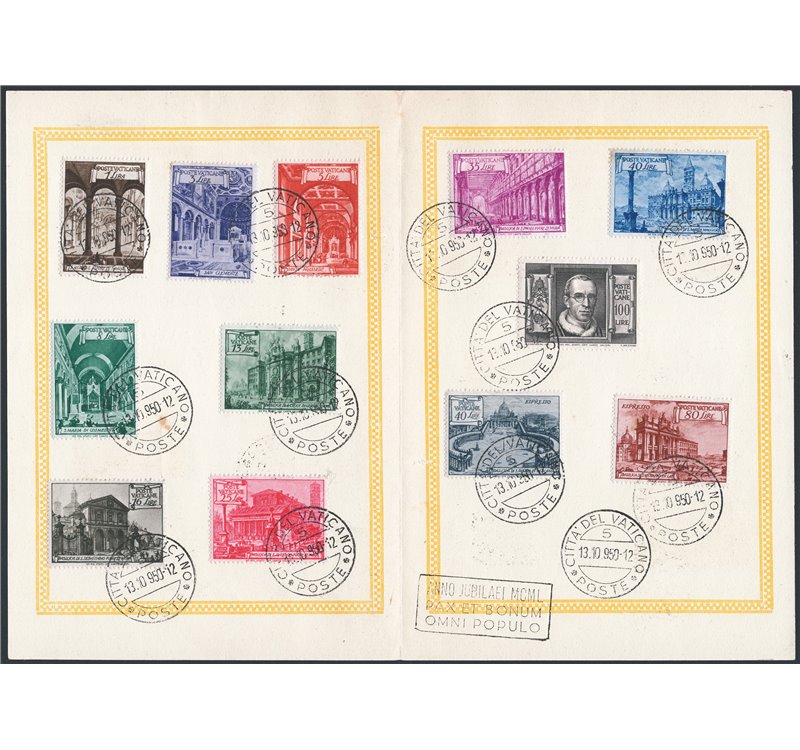 1949 - Basiliche, serie n° 122/31 + Ex 11/12 su folder ufficiale delle Poste Vaticane. Cat. € 400 (U)