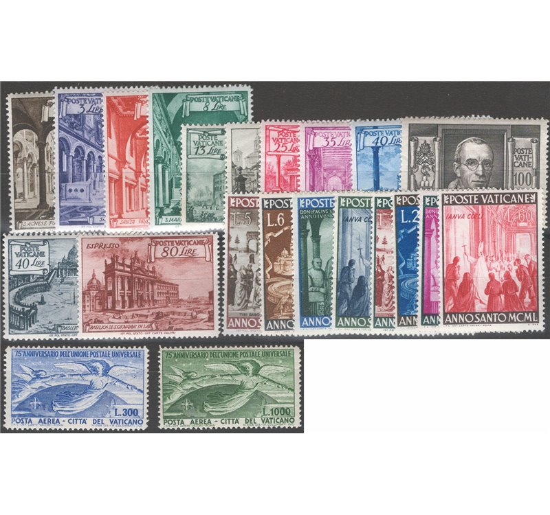 1949 - Annata completa con posta aerea, n° 122/39 + P.A. 18/19. Cat. € 399 (**)