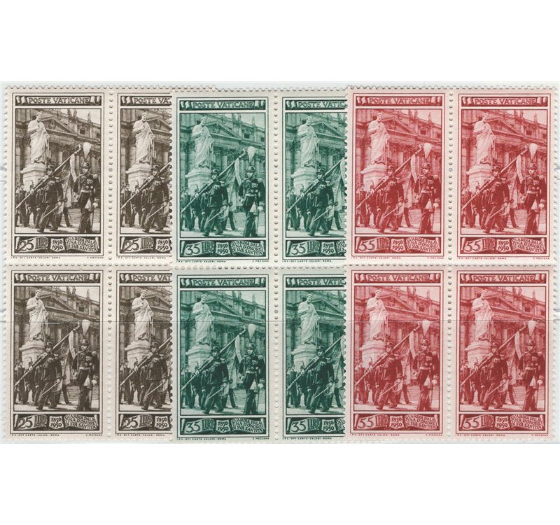 1950 - Guardia palatina, serie n° 140/42 in quartina. Cat. € 60+ (**)