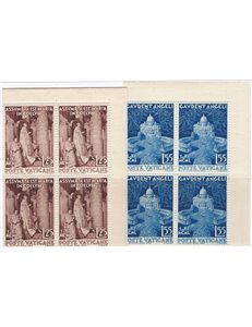 1951 - Dogma assunzione, serie n° 143/44 in quartina d'angolo. Cat. € 80+ (**)