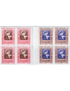 1953 - Santa Maria Goretti, serie n° 156/57 in quartina con filigrana lettere verticale (**)