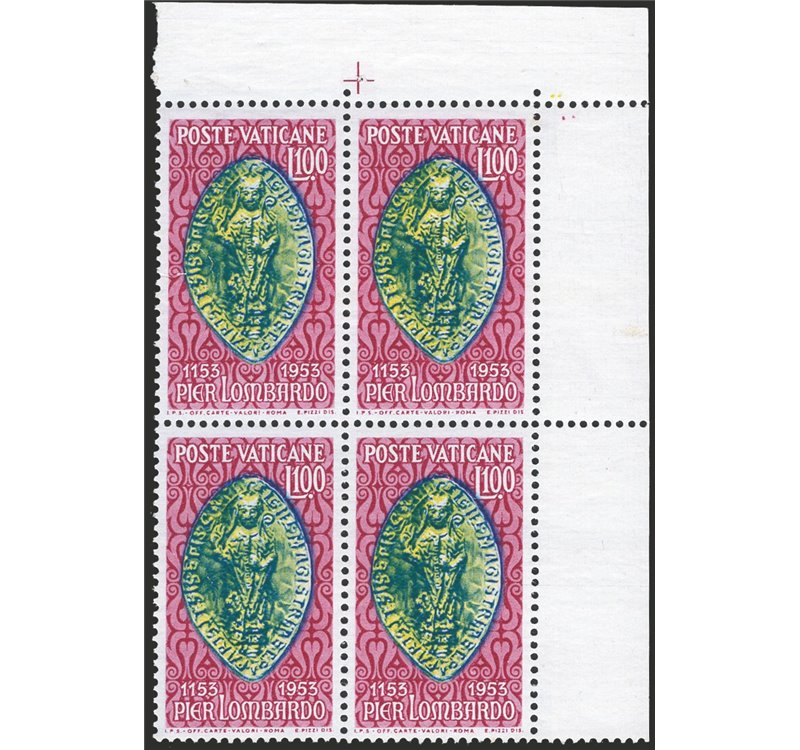 1953 - Pier Lombardo, n° 173 in quartina d'angolo. Cat. € 240+ (**)
