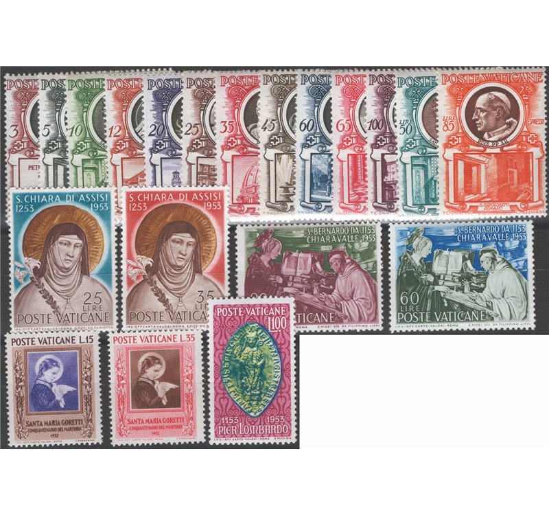 1953 - Annata completa di posta ordinaria, n° 156/73. Cat. € 111,25 (**)