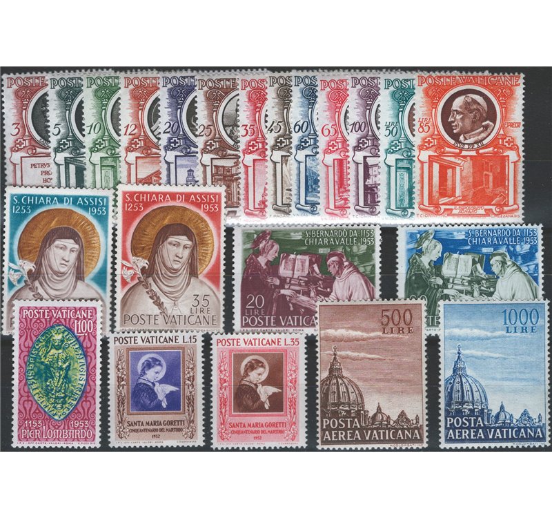 1953 - Annata completa di posta ordinaria, n° 156/73 + P.A. 22/23. Cat. € 241,25 (**)