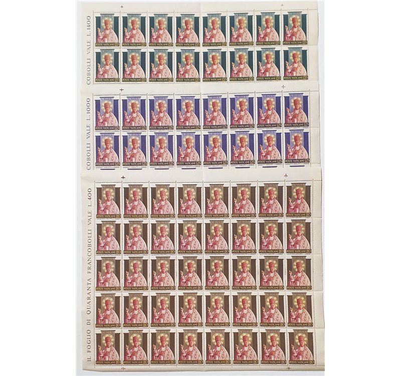1954 - Pio X, serie n° 182/84 in fogli. Cat. € 400+ (**)
