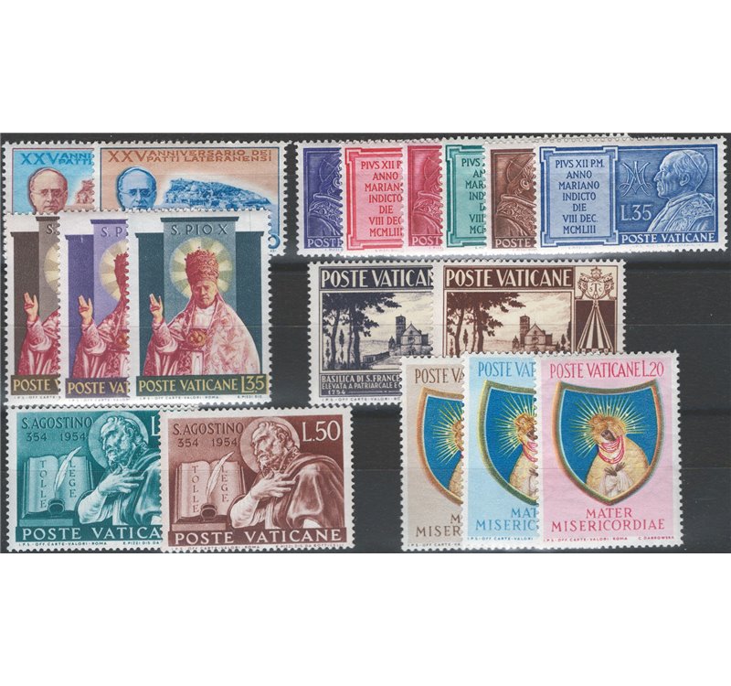 1954 - Annata completa di posta ordinaria, n° 174/91. Cat. € 67 (**)