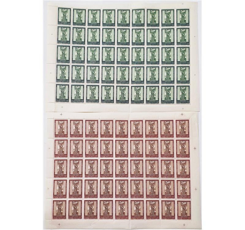 1956 - Capestrano, serie n° 212/13 in fogli. Cat. € 168+ (**)