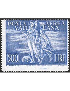 1948 - P.A. Tobia 500 £ oltremare con dentellatura fortemente spostata in senso verticale e filigrana lettere 10/10 (la filigran