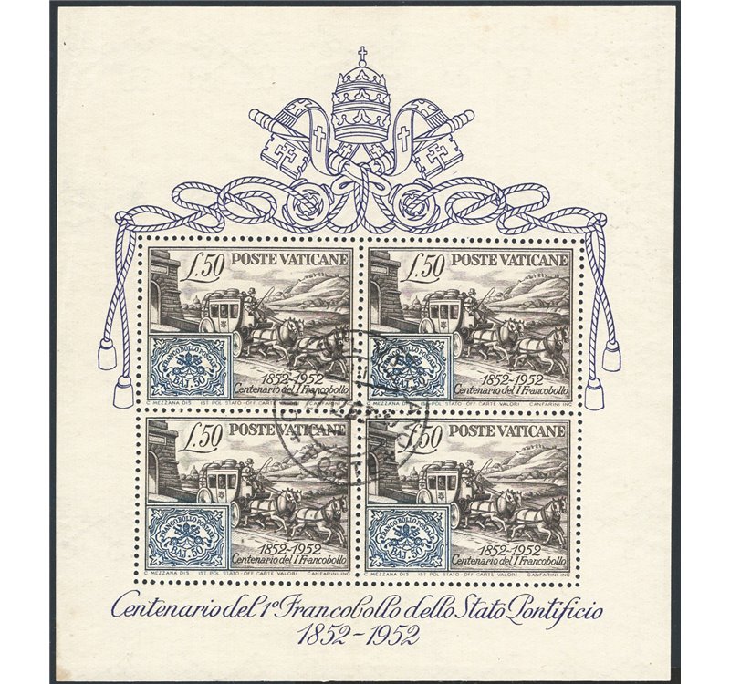 1951 - BF Centenario del Francobollo, n° 1. Cert.: IC. Cat. € 275 (U)