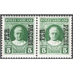 1931 - Pacchi postali Conciliazione 5 £ verde, coppia orizzontale che presenza l'esemplare di destra con varietà verde chiaro, n