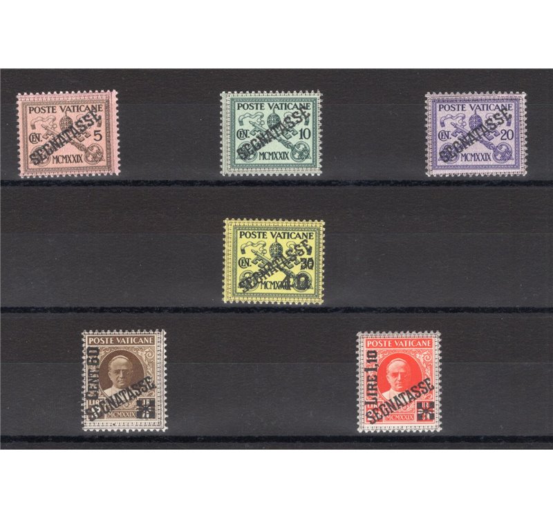 1931 - Segnatasse Conciliazione soprast., serie n° 1/6. Cat. € 225 (**)