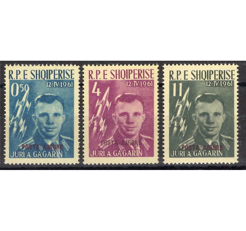 Albania - 1962 - P.A. F.lli Gagarin con soprast. in rosso "Posta Ajrore”, serie n° 57/59. Cat. € 135 (**)