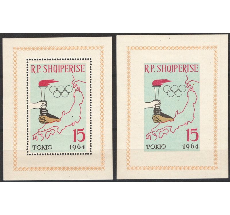 Albania - 1963 - Olimpiadi di Tokio, i due foglietti dent. e non dent., n° 6H. Cat. € 50 (**)