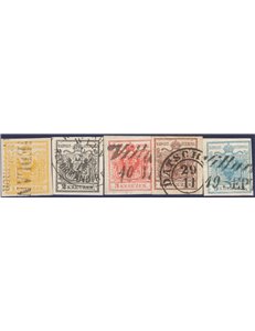 Austria - 1850/54 - Aquila bicipite, serie n° 1/5 su carta a mano. Cert.: IC. Cat. € 430 (U)