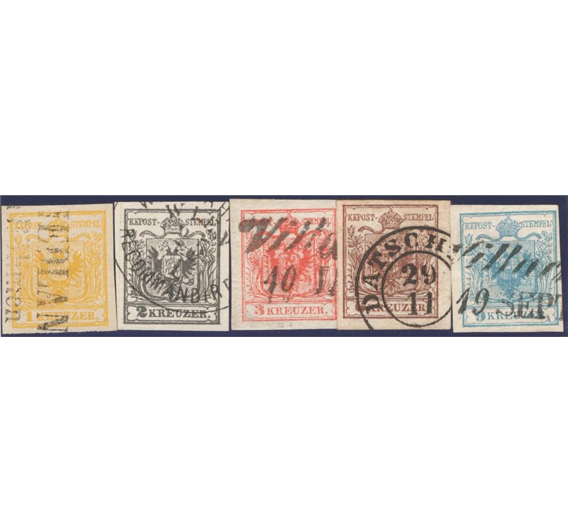Austria - 1850/54 - Aquila bicipite, serie n° 1/5 su carta a mano. Cert.: IC. Cat. € 430 (U)