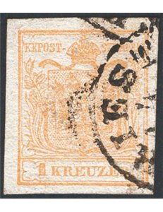 Austria - 1850/54 - Aquila bicipite 1 k. giallo, n° 1. Cat. € 240 (U)