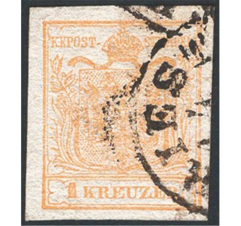 Austria - 1850/54 - Aquila bicipite 1 k. giallo, n° 1. Cat. € 240 (U)