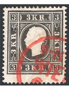 Austria - 1858 - Effigie di Francesco Giuseppe I rivolta a sinistra 3 k. nero, n° 7. Firm.: AD - Chia. Cert.: IC. Cat. € 460 (U)