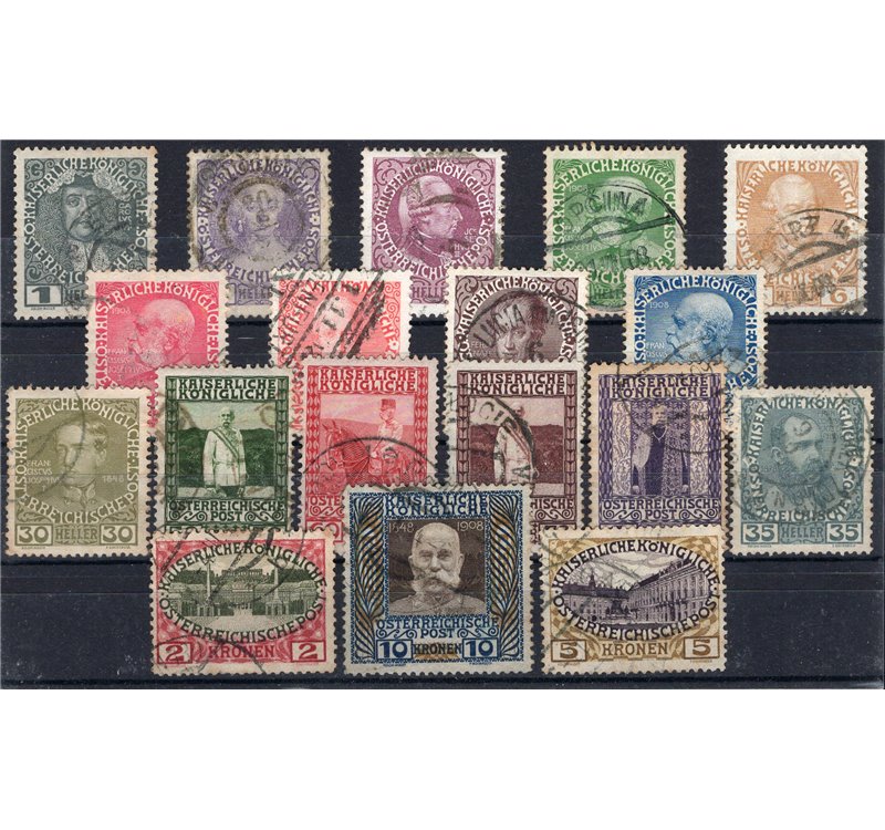Austria - 1908 - 60° Anniv. del Regno di Francesco Giuseppe, serie n° 101/17. Cat. € 132 (U)