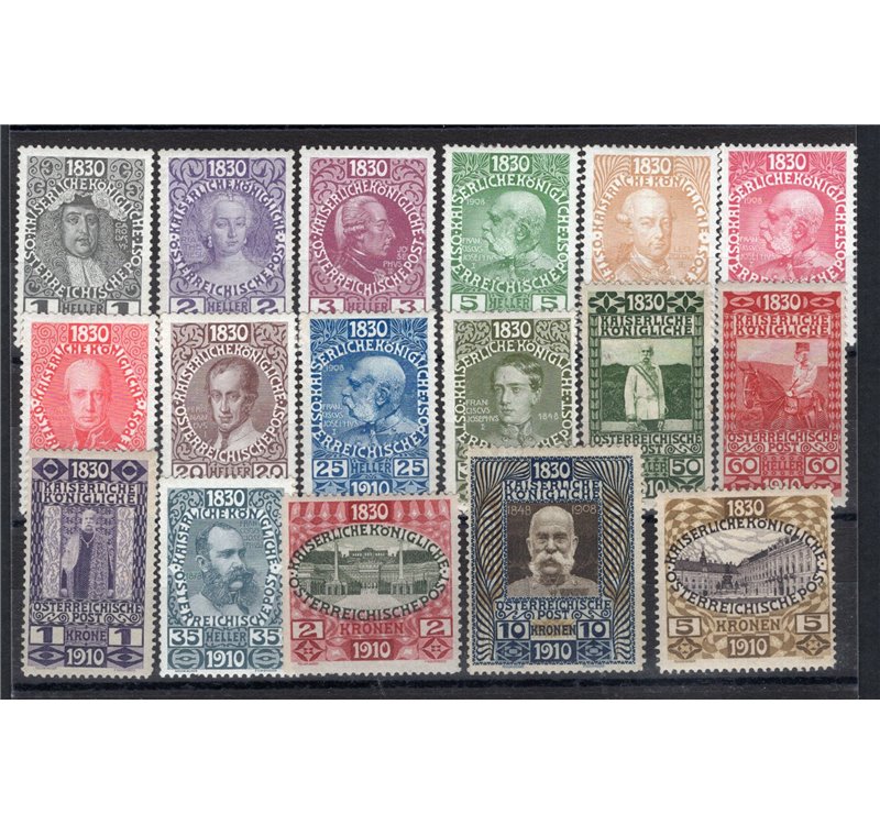 Austria - 1910 - 80° Compleanno Francesco Giuseppe I, serie n° 119/135. Cert.: IC. Cat. € 880 (*)