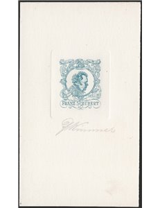 Austria - 1928 - Prova su cartoncino di un francobollo nel Centenario della morte del musicista Schubert. In basso firma autogra
