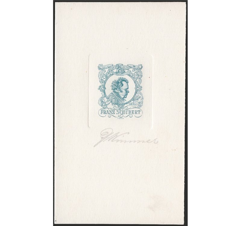 Austria - 1928 - Prova su cartoncino di un francobollo nel Centenario della morte del musicista Schubert. In basso firma autogra