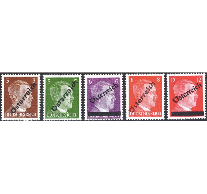 Austria - 1945 - Francobolli di Germania (Hitler) con soprast. in diagonale, n° 534/38. Cat. € 105 (**)