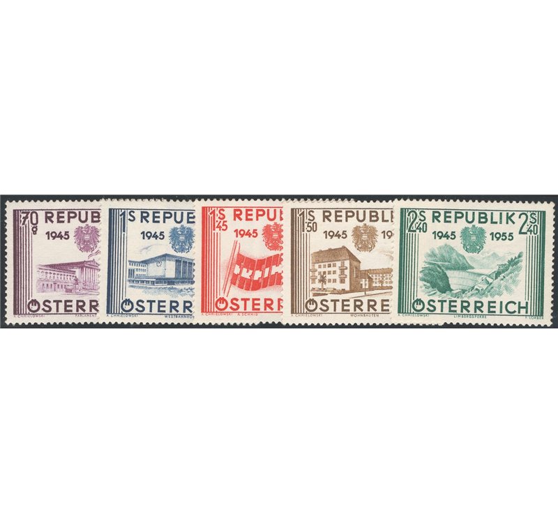 Austria - 1955 - 10° Anniv. della Seconda Repubblica, serie n° 845/49. Cat. € 70 (**)