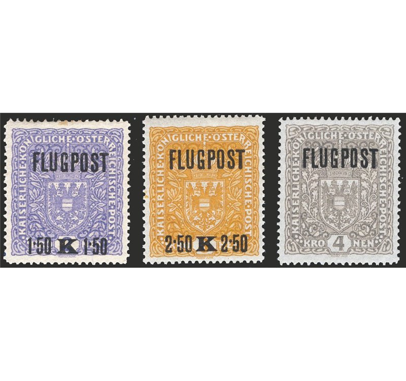 Austria - 1918 - P.A tipi del 1916/18 soprast., serie n° 1/3. Cat. € 60 (**)