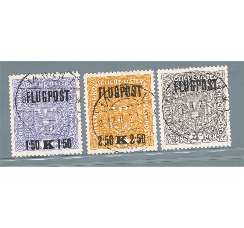 Austria - 1918 - P.A tipi del 1916/18 soprast., serie n° 1/3. Cat. € 70 (U)