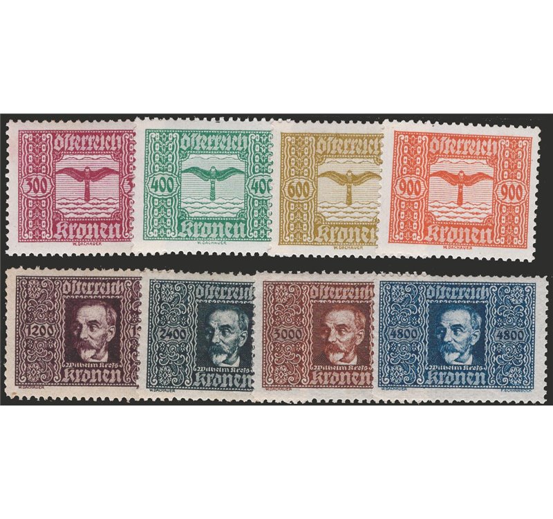 Austria - 1922/24 - P.A. Soggetti allegorici, serie n° 4/11. Cat. € 50 (**)