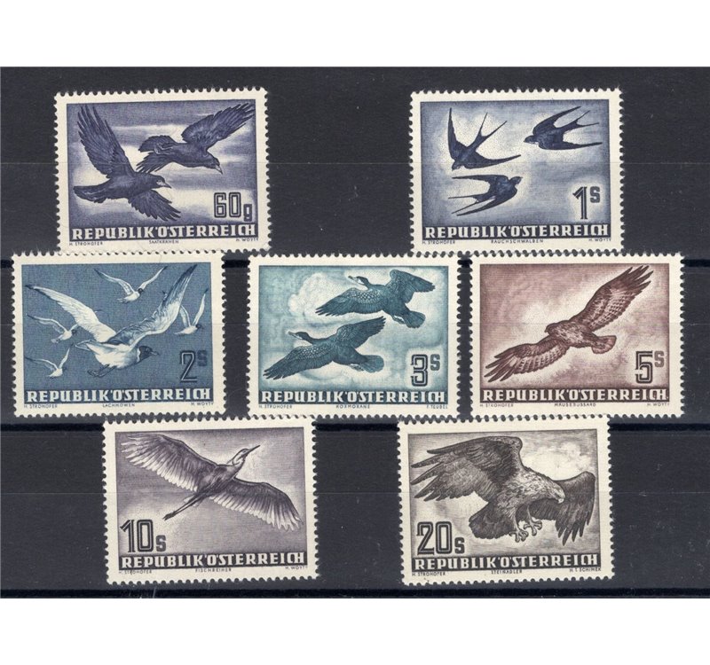 Austria - 1950/53 - P.A. Uccelli, serie n° 54/60. Cert.: Biondi. Cat. € 500 (**)