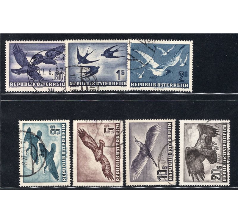 Austria - 1950/53 - P.A. Uccelli, serie n° 54/60. Cert.: IC. Cert.: IC. Cat. € 430 (U)