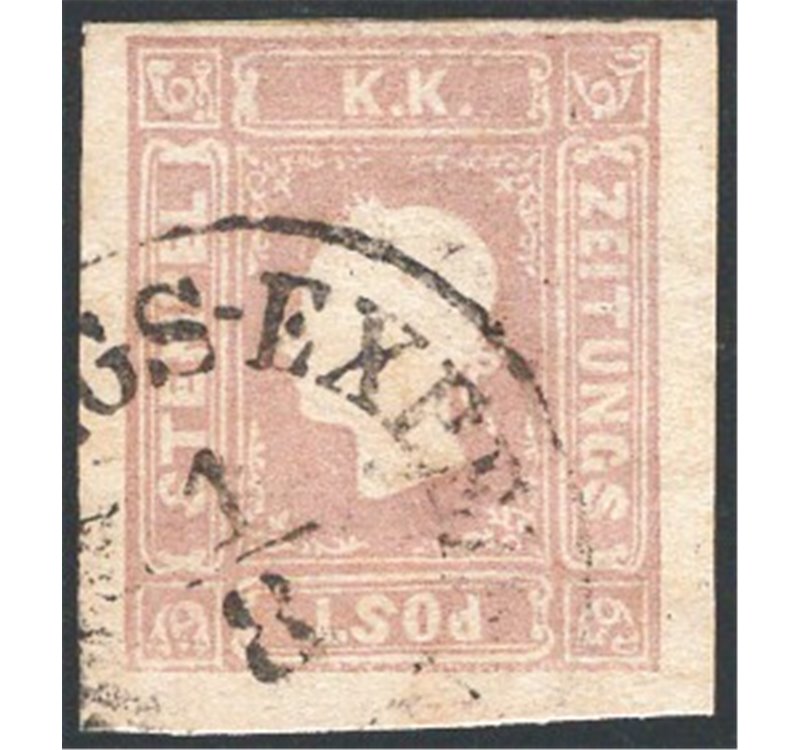 Austria - 1861 - Francobolli per giornali Francesco Giuseppe volto a sinistra (1,05 k) lilla grigio, n° 6. Firm.: AD - Raybaudi.