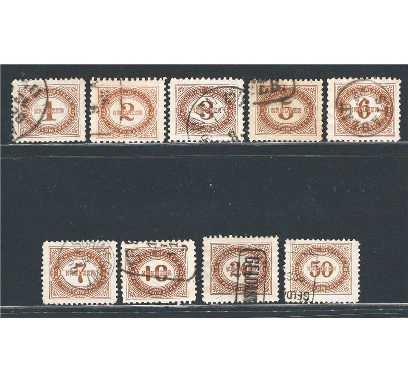 Austria - 1894/95 - Segnatasse cifra in ovale con valori in kreuzer, serie n° 1/9. Cat. € 130 (U)