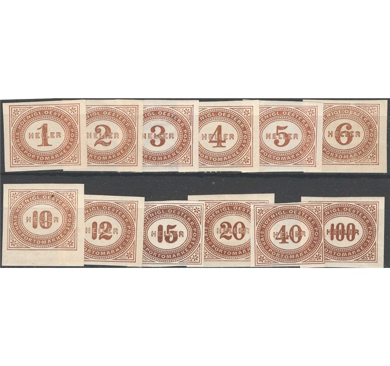 Austria - 1899 - Segnatasse cifra in ovale non dentellata, serie n° 10/21. Cat. € 75 (*)