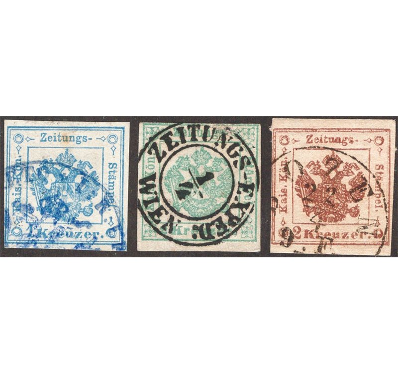 Austria - 1853/59 - Segnatasse Aquila senza il 4 k., serie n° 1/3. Cat. € 137 (U)