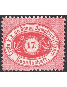 Austria - Compagnia Danubiana di Navigazione - 1866/67 - Cifra in ovale c. 17 rosso dentellato 12, n° 1a. Firm.: Raybaudi - AD. 