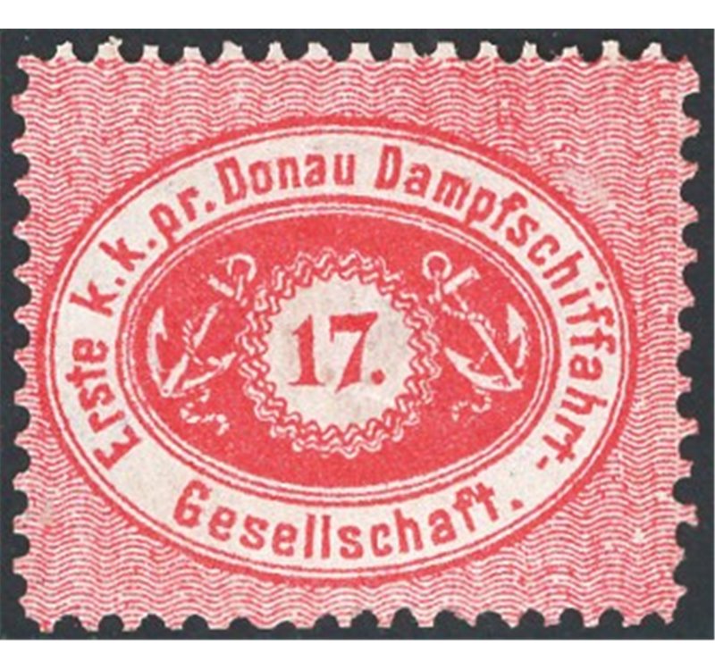 Austria - Compagnia Danubiana di Navigazione - 1866/67 - Cifra in ovale c. 17 rosso dentellato 12, n° 1a. Firm.: Raybaudi - AD. 
