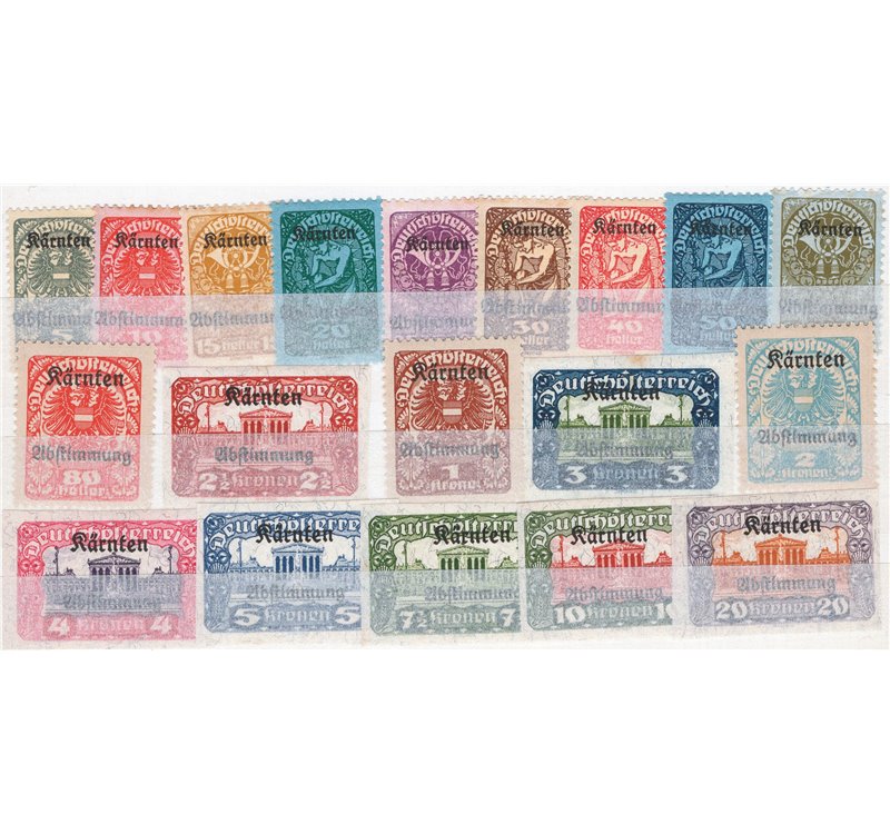 Austria - Carinzia  - 1920 - Emissione per il plebiscito, serie n° 1/19. Cat. € 40 (**)