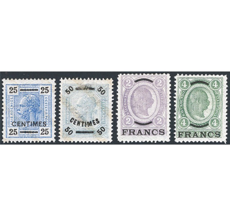 Austria - Uffici Postali a Creta - 1903/5 - Francobolli d'Austria del 1899 con linee brillanti e nuova soprast. in valuta france