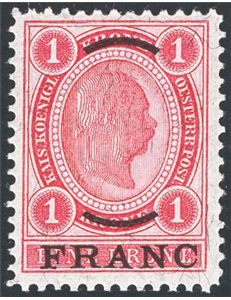 Austria - Uffici Postali a Creta - 1905 - Francobolli d'Austria Francesco Giuseppe 1 fr. su 1 k. rosa scuro, n° 5a. Cat. € 50 (*