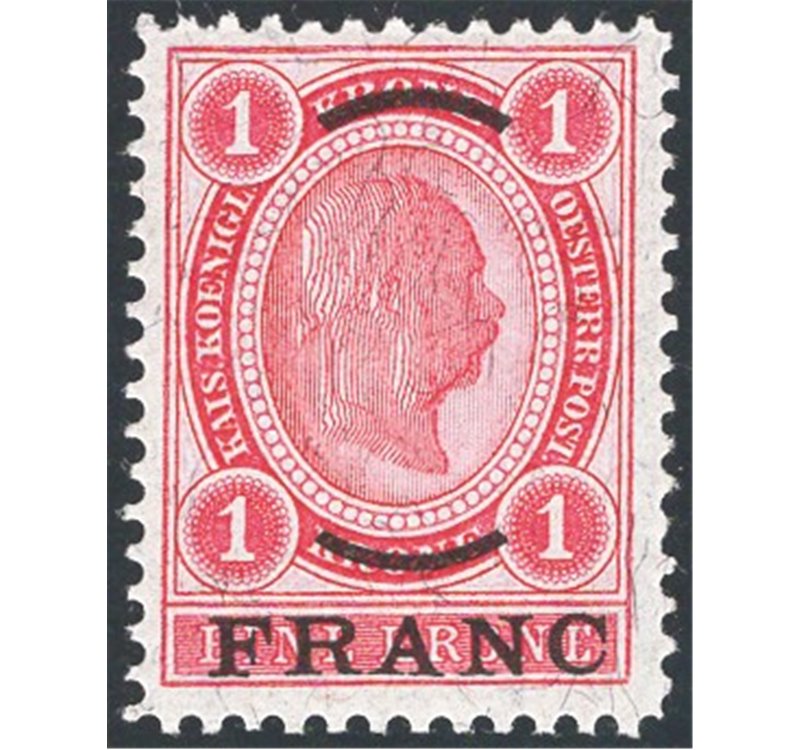 Austria - Uffici Postali a Creta - 1905 - Francobolli d'Austria Francesco Giuseppe 1 fr. su 1 k. rosa scuro, n° 5a. Cat. € 50 (*