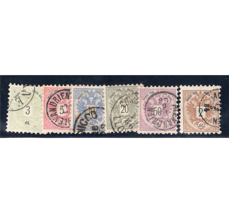 Austria - Levante - 1883 - Aquila e cifra, serie n° 8/13. Cert.: IC. Cat. € 325 (U)