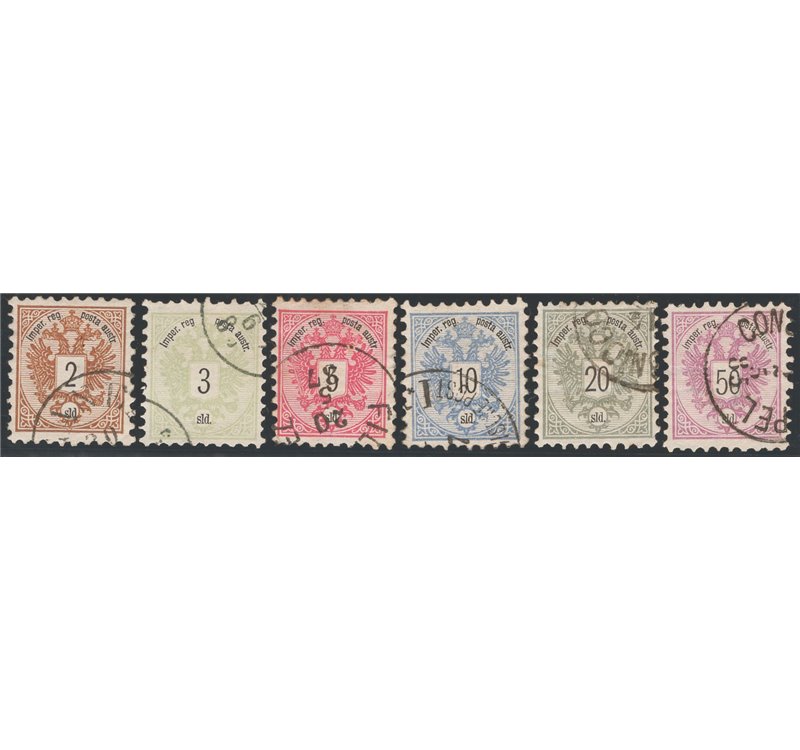 Austria - Levante - 1883 - Aquila e cifra, serie n° 8/13 con annulli poco leggibili. Cat. € 325 (U)