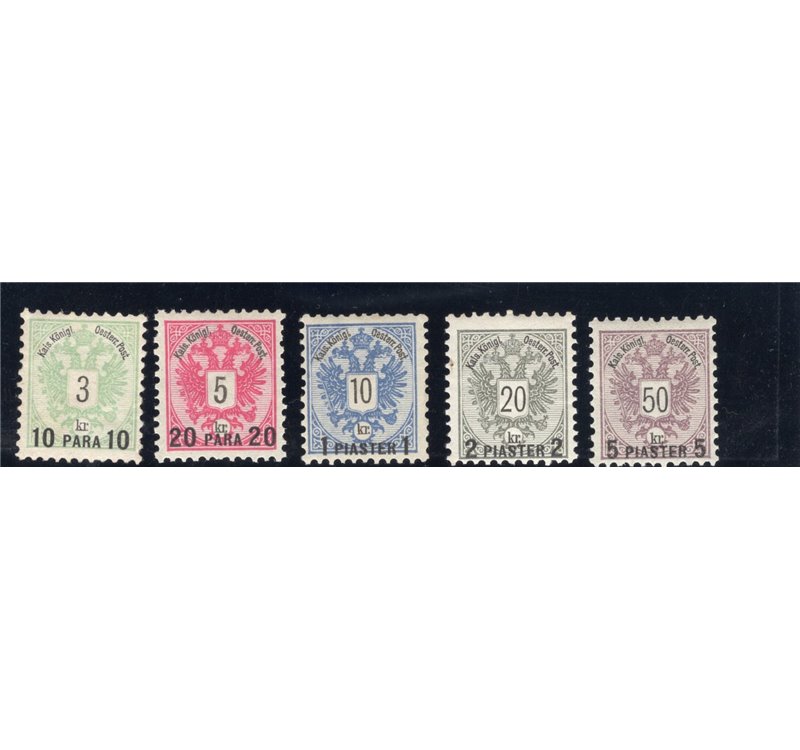 Austria - Levante - 1888 - Aquila e cifra, serie n° 15/19. Cat. € 250 (**)