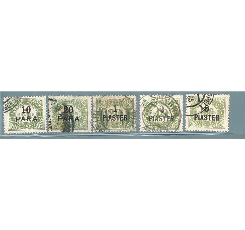 Austria - Levante - 1902 - Segnatasse d'Austria del 1894 con valori in para e piastre, serie n° 1/5. Cat. € 60 (U)