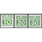 Austria - Levante - 1908 - Segnatasse d'Austria del 1908 verde scuro, gli ultimi tre valori della serie n° 12B/14B su carta spes